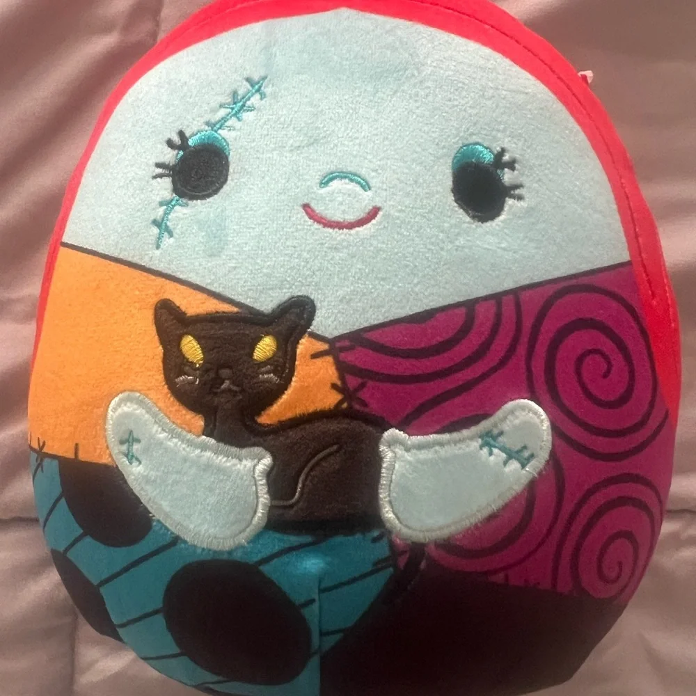 Squishmallow Colorful Plush Sally Doll with Cat, Nightmare Before Christmas